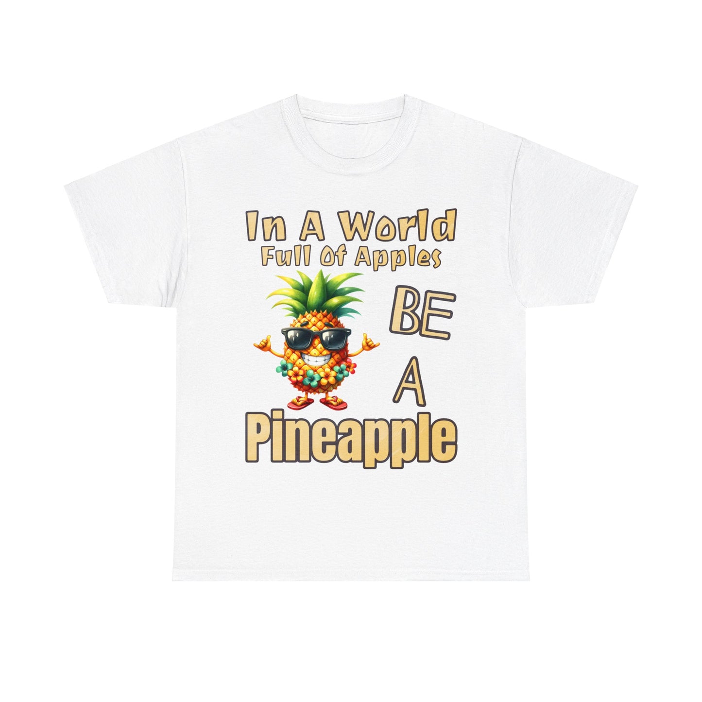 Cool Pineapple Wearing Sunglasses and flower Unisex Heavy Cotton Tee