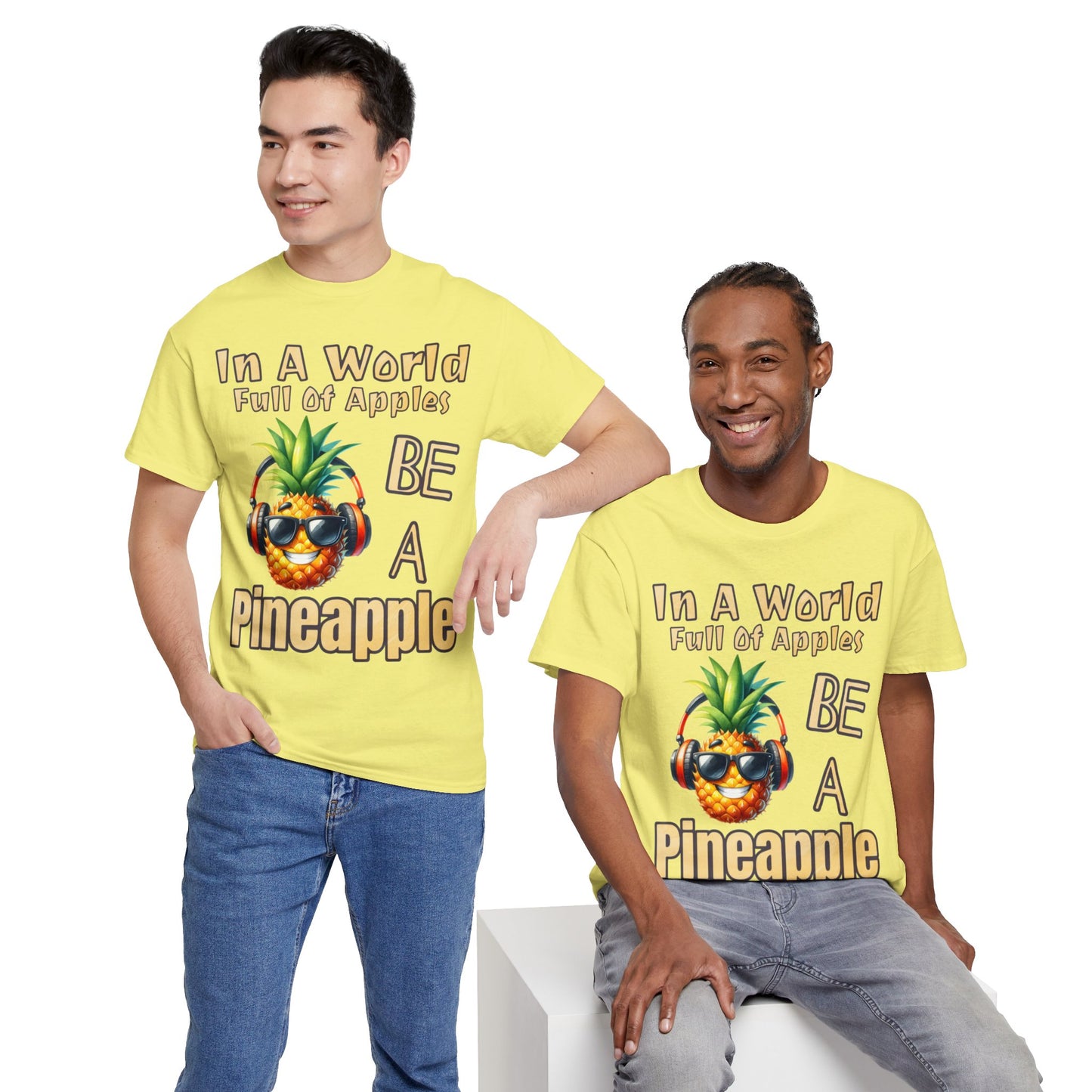 Cool Pineapple Music Headphones Unisex Heavy Cotton Tee