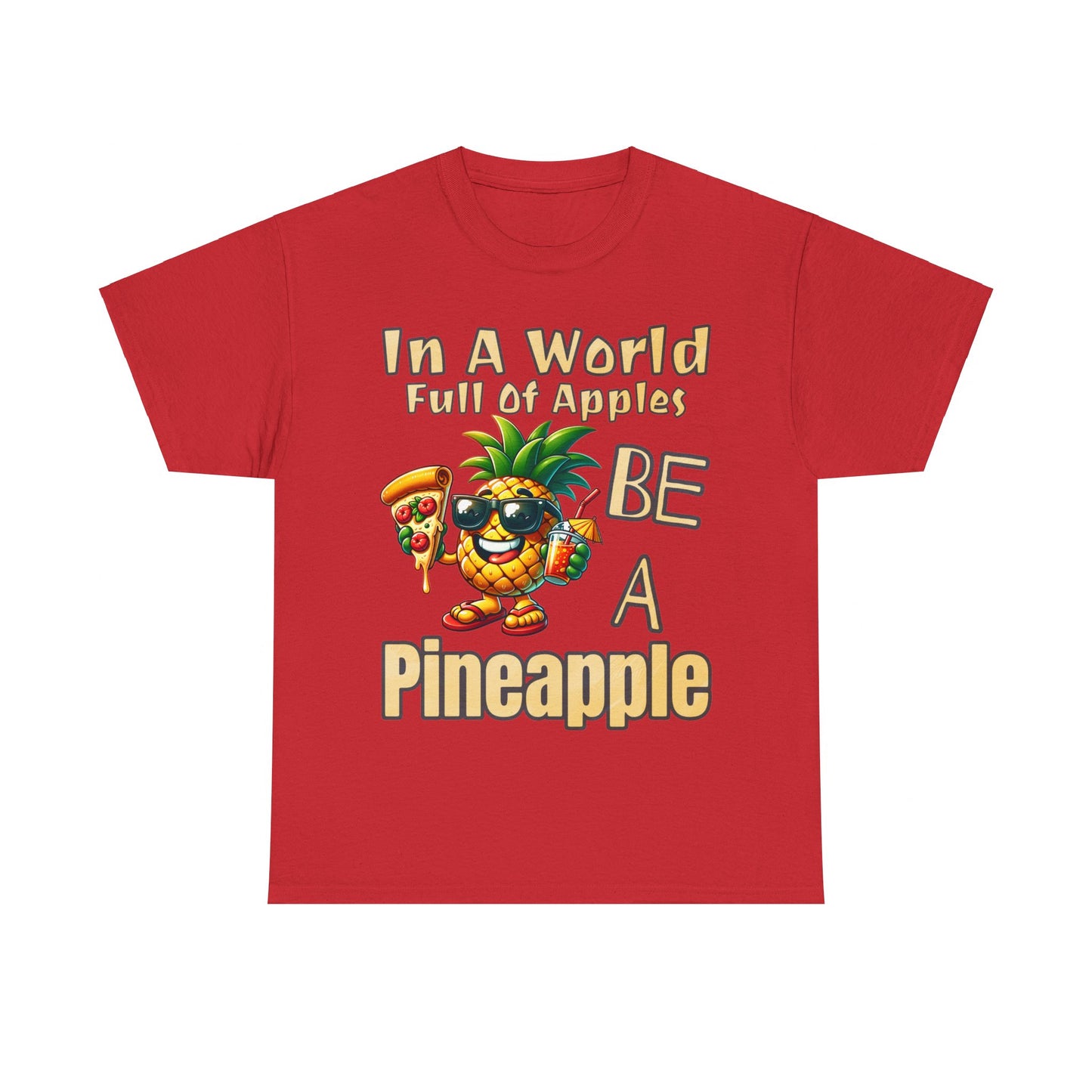 Cool Pineapple With Pizza Slice & Cocktail Unisex Heavy Cotton Tee