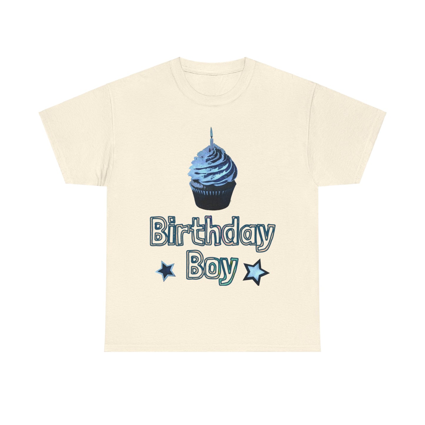 Birthday Boy Cupcake Blue Faded Design Unisex Heavy Cotton Tee