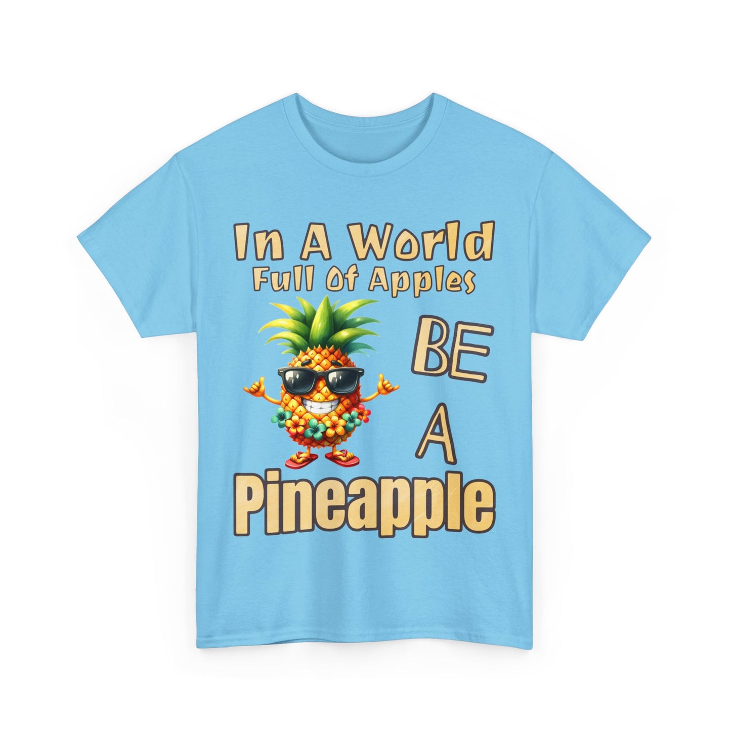 Cool Pineapple Wearing Sunglasses and flower Unisex Heavy Cotton Tee