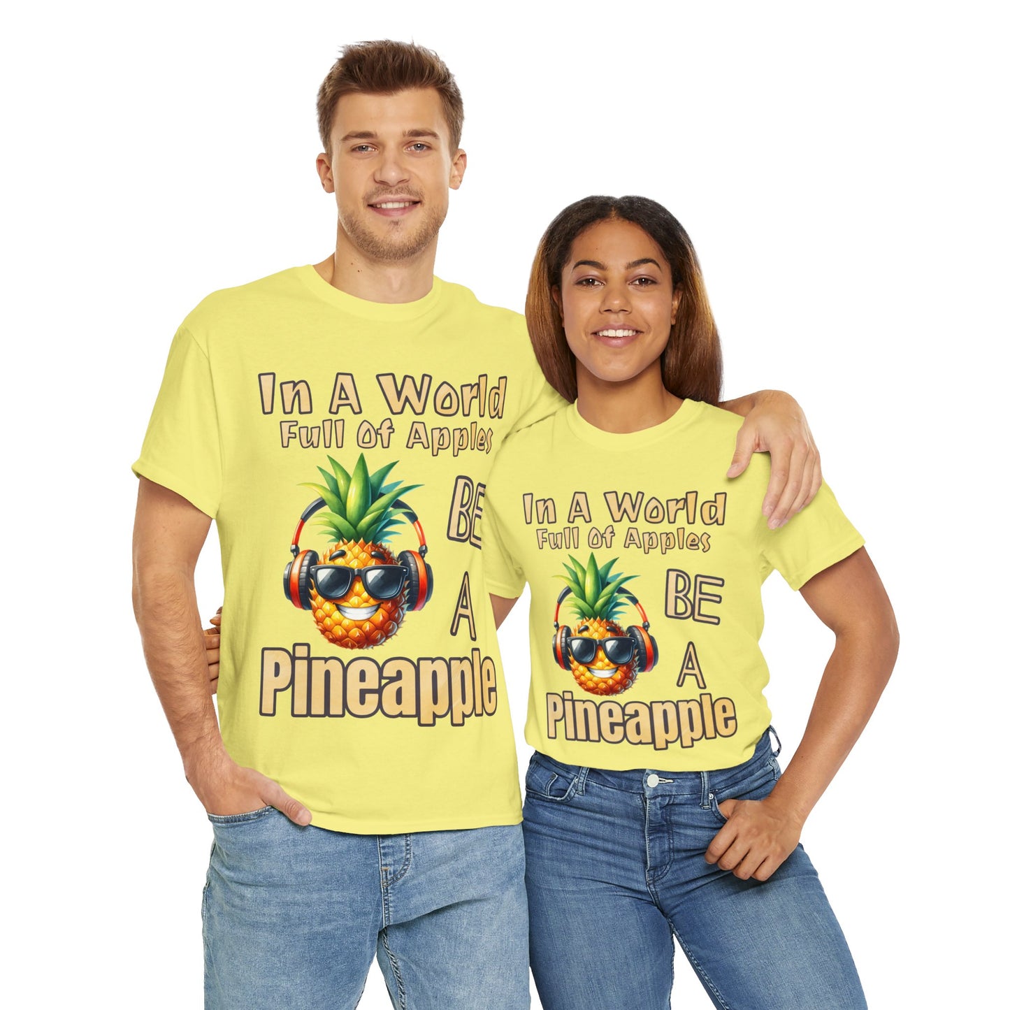 Cool Pineapple Music Headphones Unisex Heavy Cotton Tee