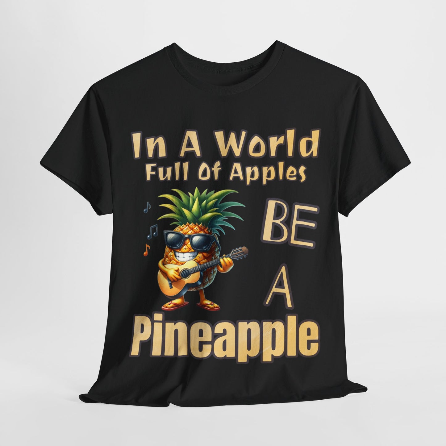 Cool Pineapple Playing Guitar Unisex Heavy Cotton Tee