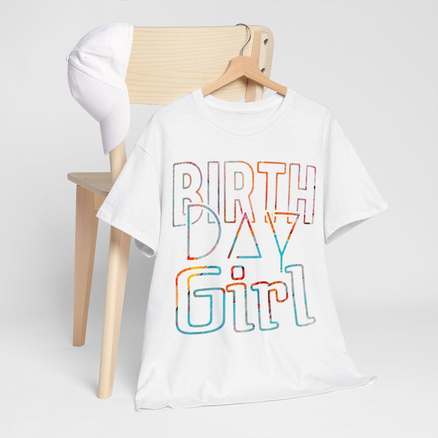 Birthday Girl White And Multicoloured Pattern Unisex Heavy Cotton Tee