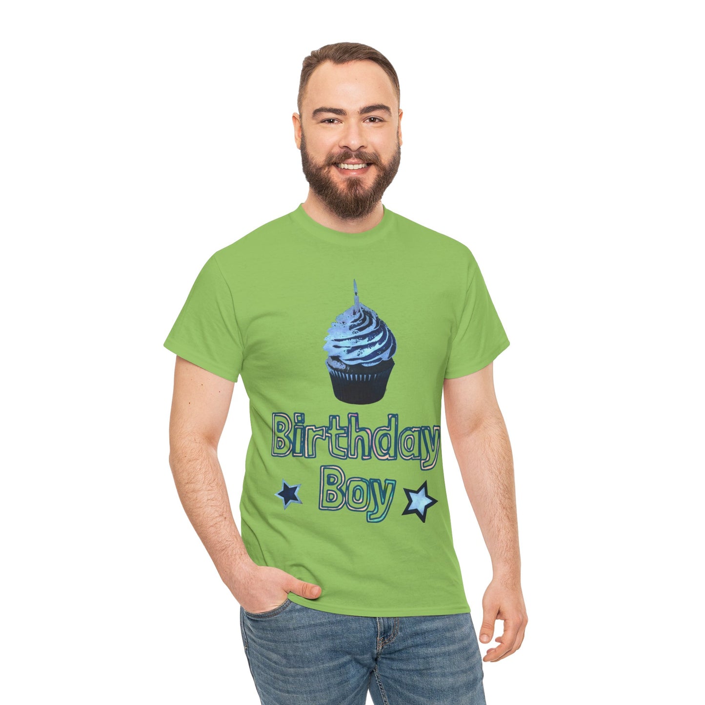 Birthday Boy Cupcake Blue Faded Design Unisex Heavy Cotton Tee