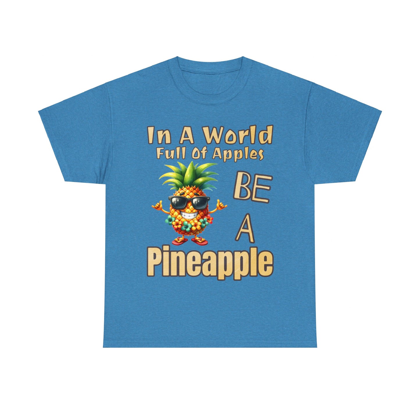 Cool Pineapple Wearing Sunglasses and flower Unisex Heavy Cotton Tee