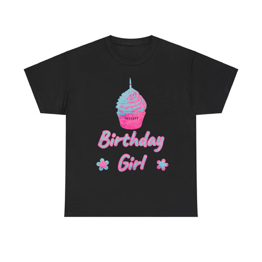 Birthday Girl Blue & Pink Cupcake Unisex Heavy Cotton Tee