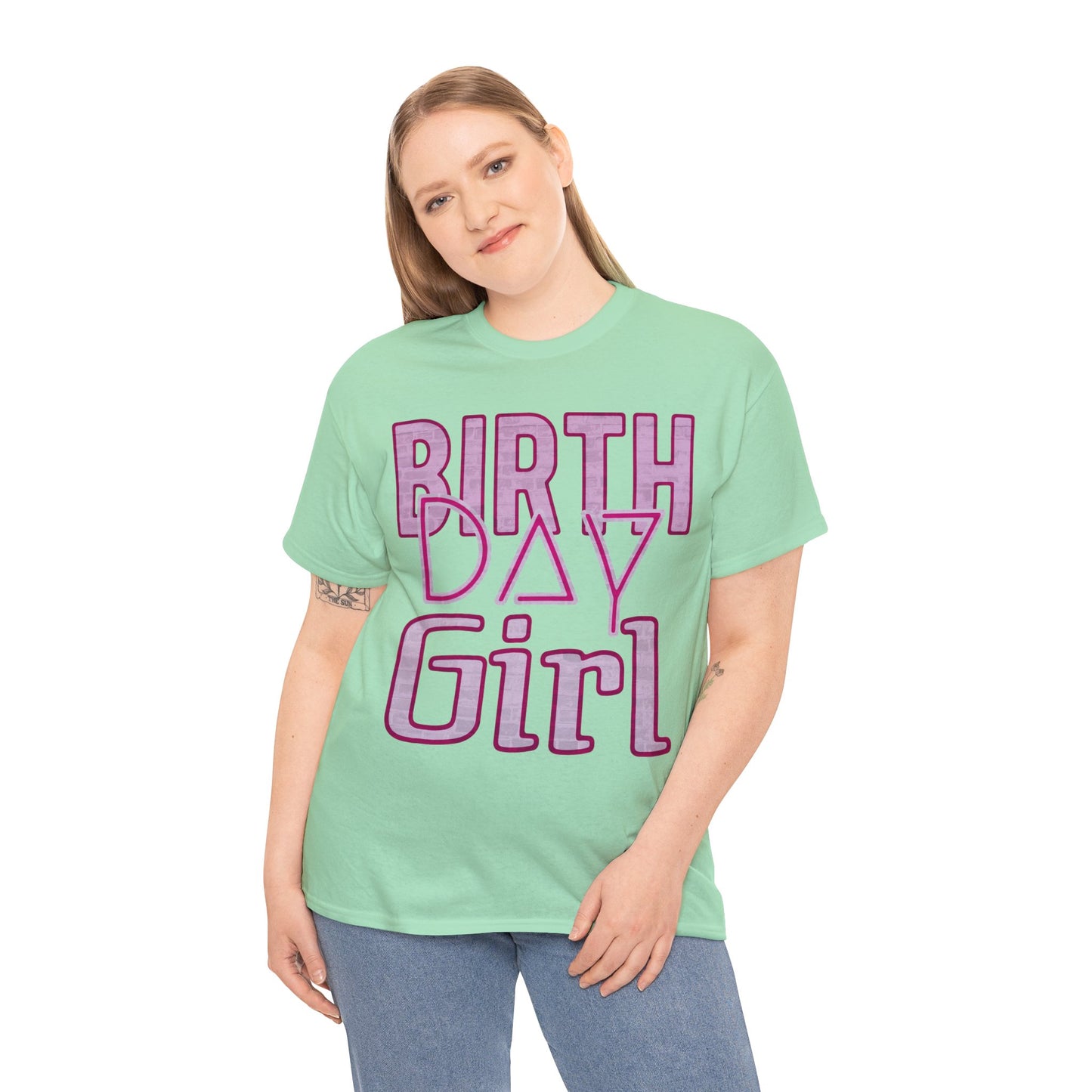 Birthday Girl Pink Brick Wall Grunge Look Unisex Heavy Cotton Tee