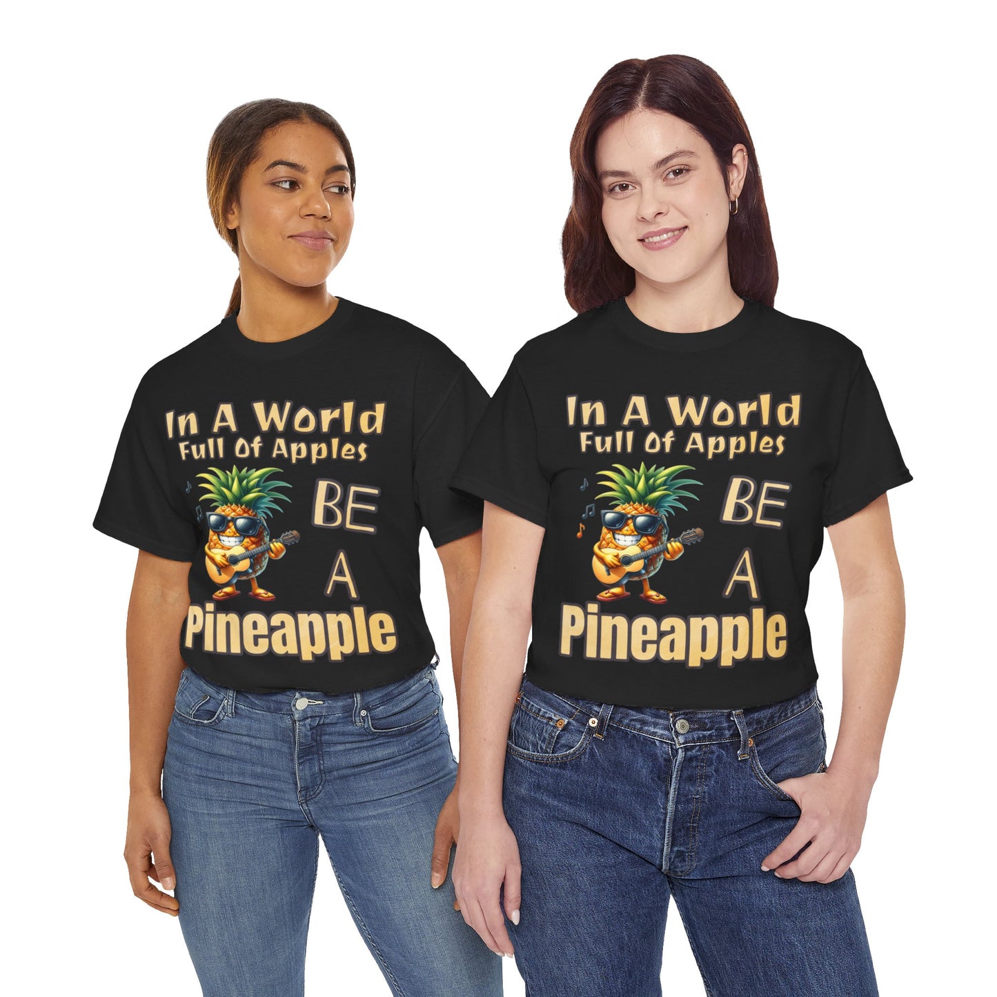 Cool Pineapple Playing Guitar Unisex Heavy Cotton Tee