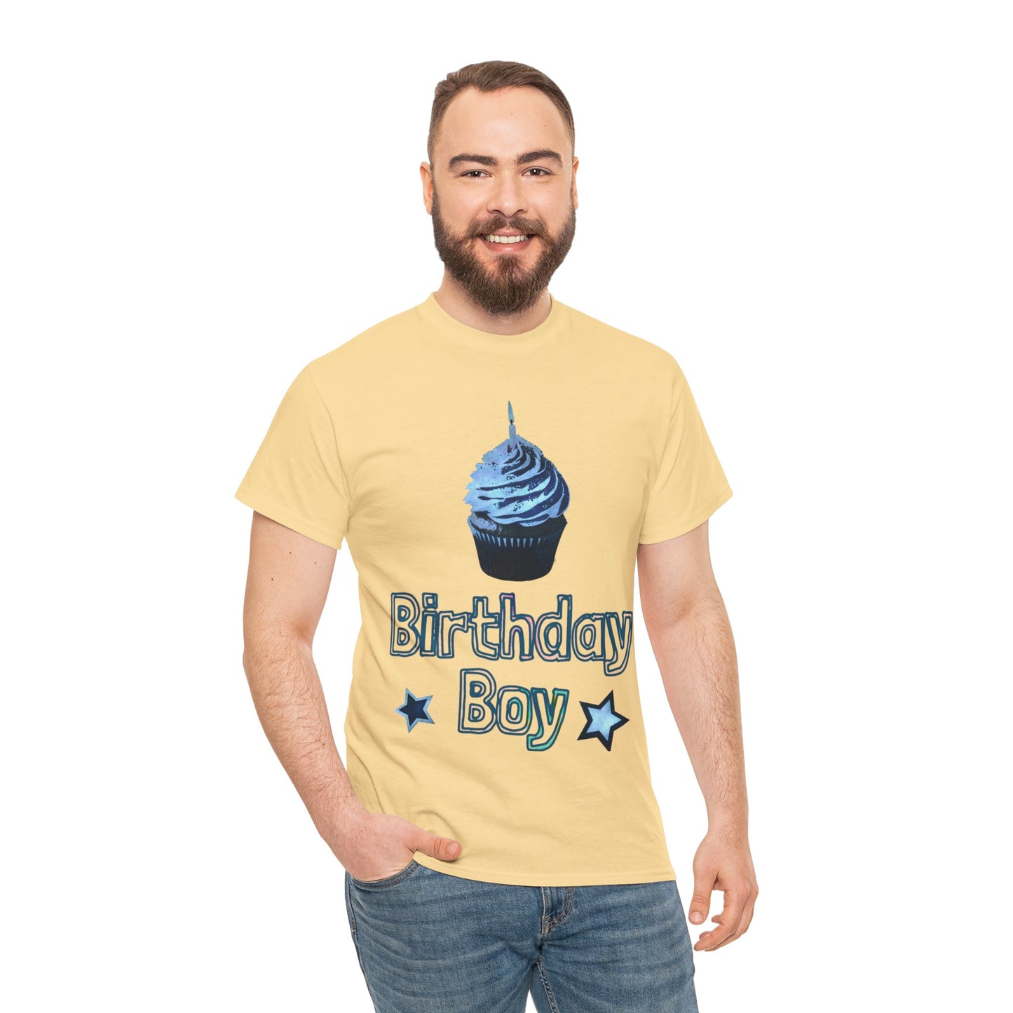 Birthday Boy Cupcake Blue Faded Design Unisex Heavy Cotton Tee