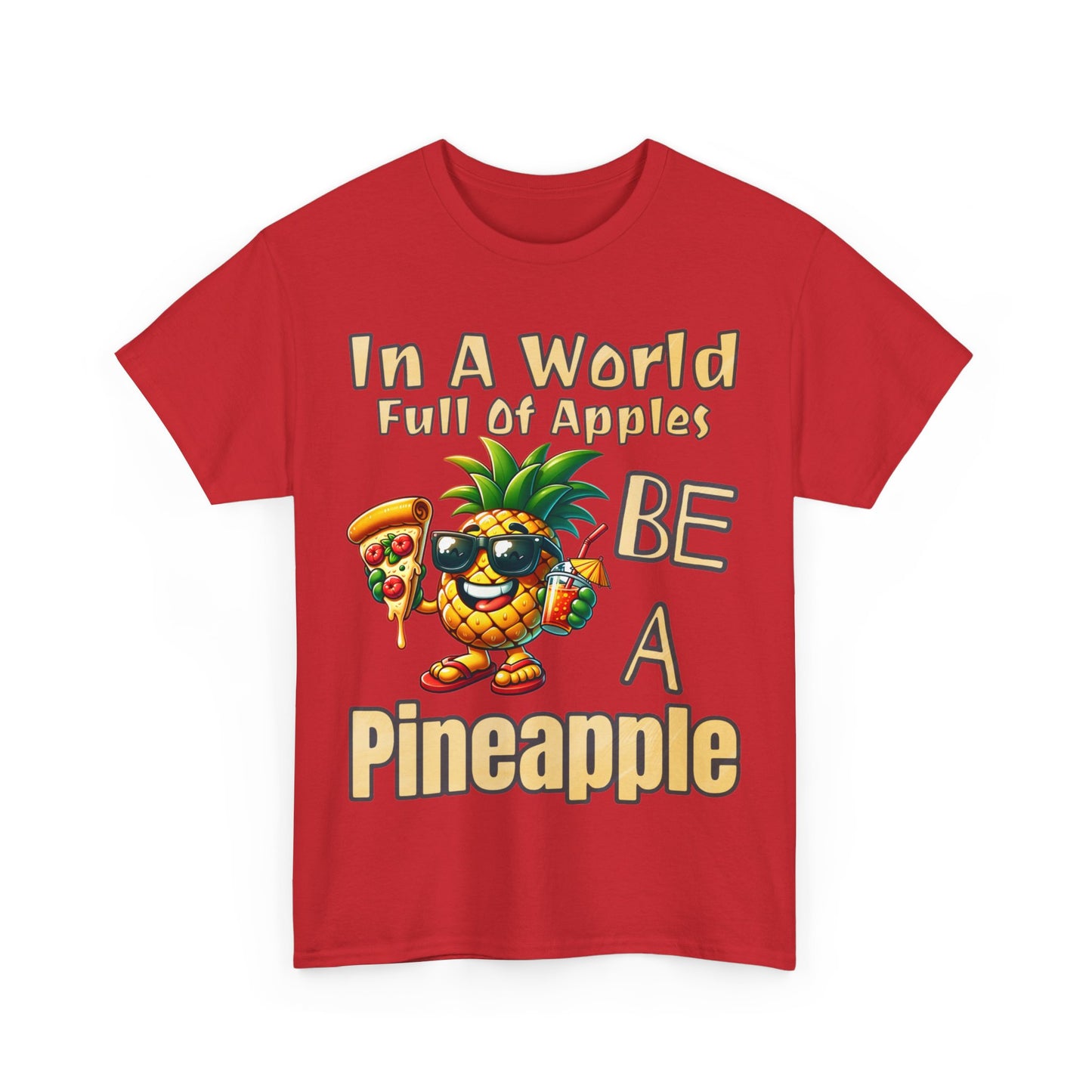 Cool Pineapple With Pizza Slice & Cocktail Unisex Heavy Cotton Tee