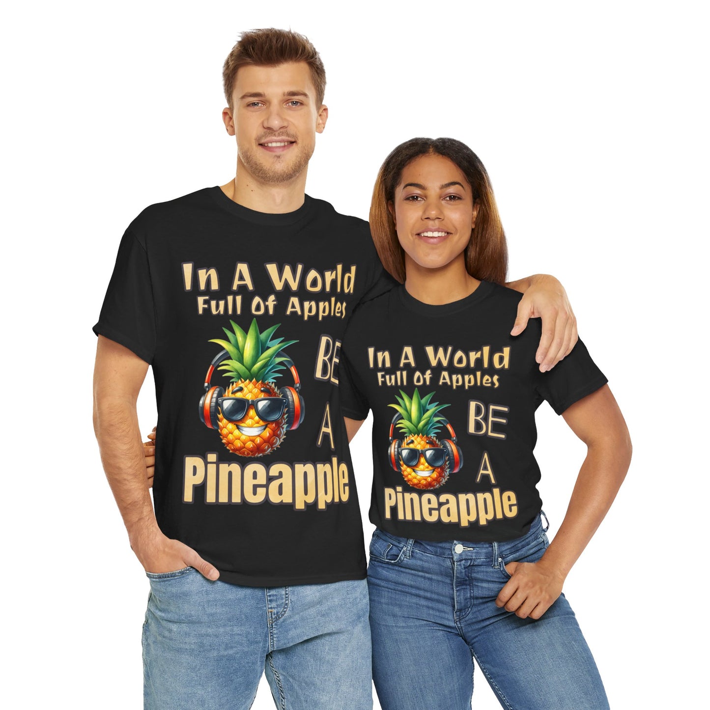 Cool Pineapple Music Headphones Unisex Heavy Cotton Tee