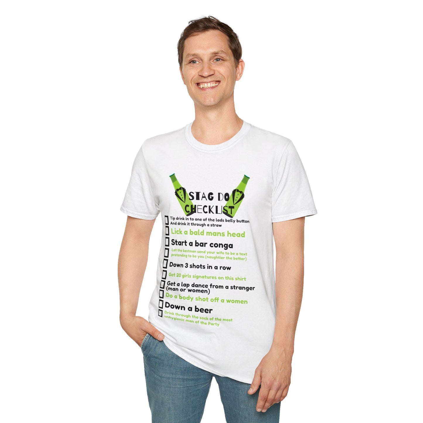 Stag Party do To Do List Funny Unisex Softstyle T-Shirt