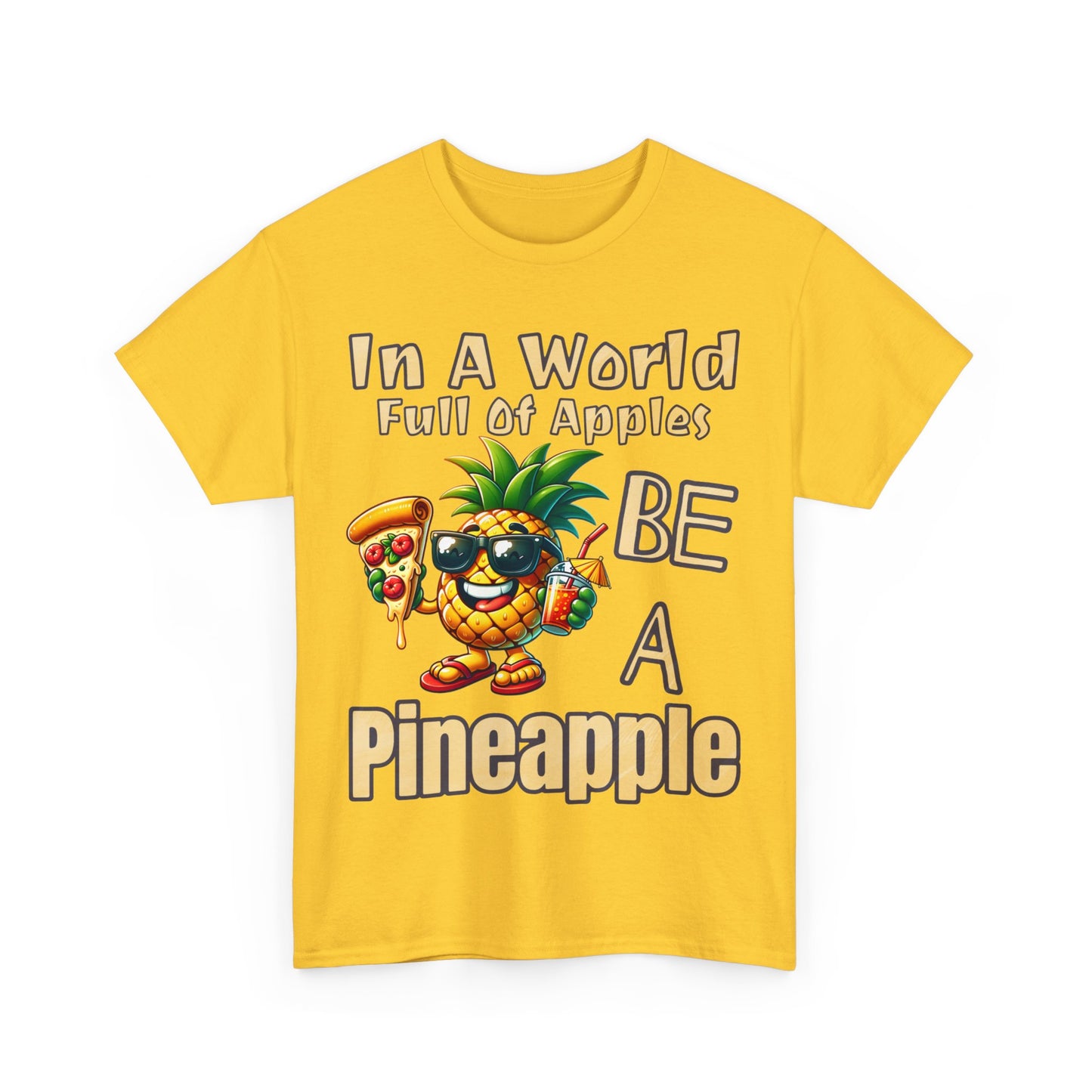 Cool Pineapple With Pizza Slice & Cocktail Unisex Heavy Cotton Tee