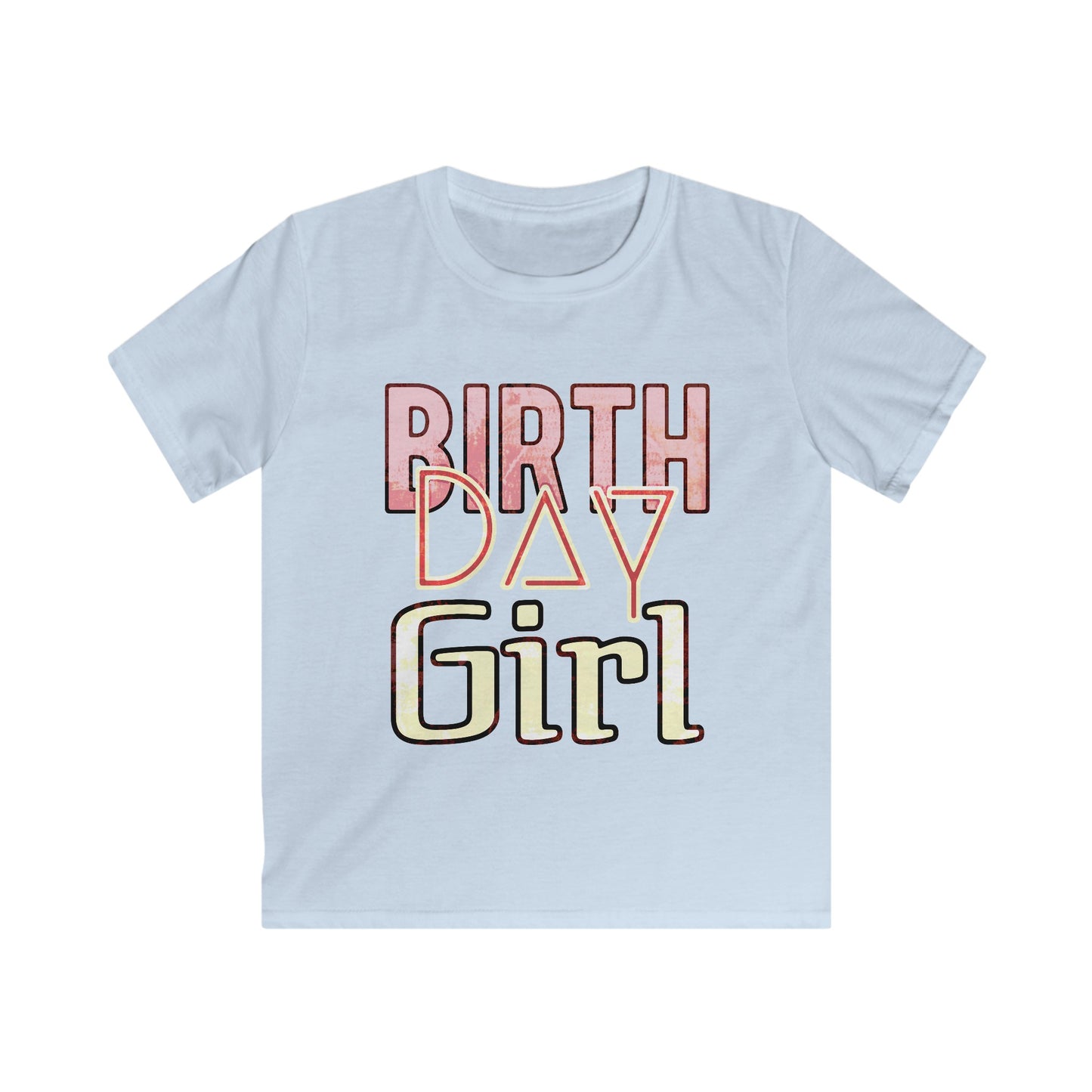 Birthday Girl Pink Washed Grunge Look Kids Softstyle Tee