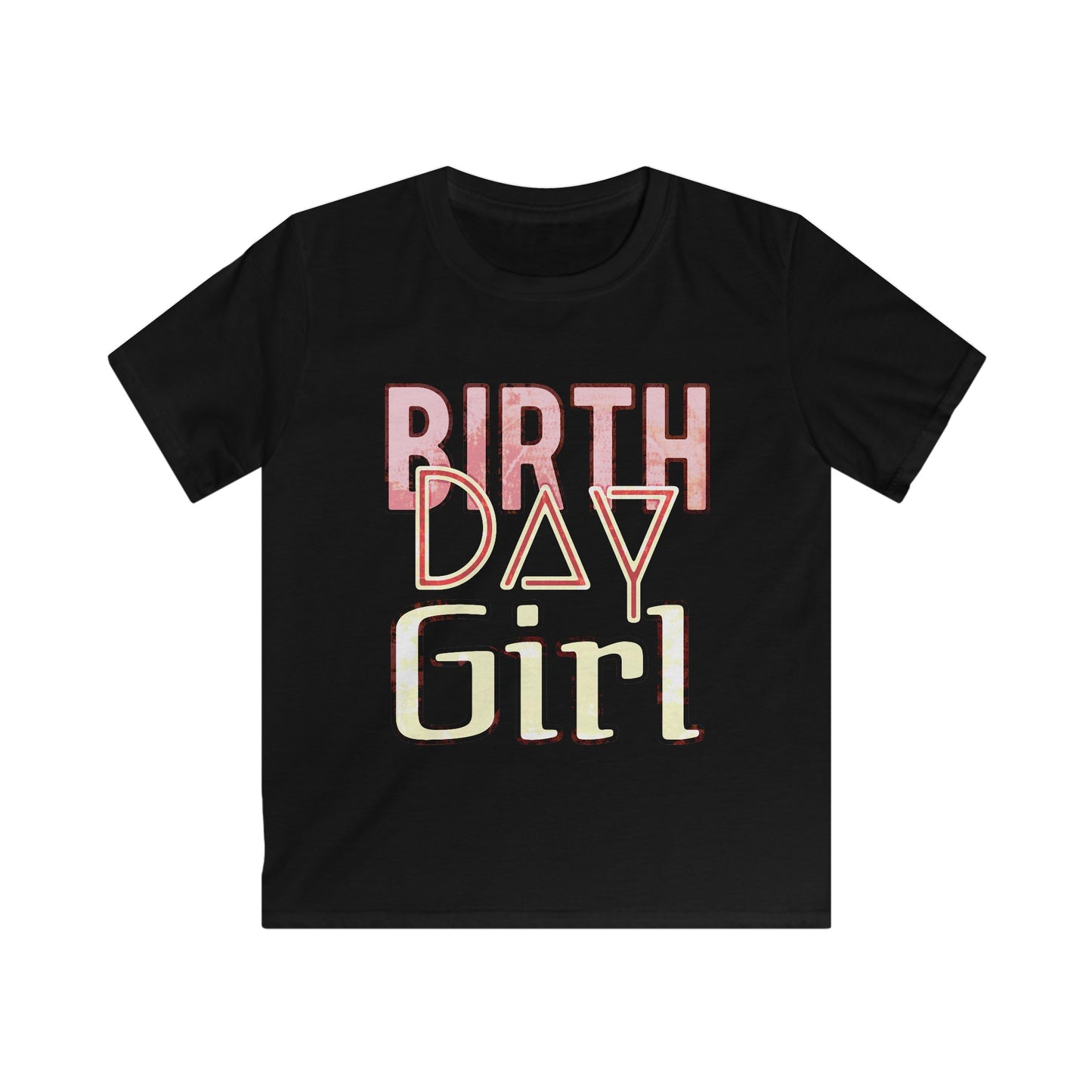 Birthday Girl Pink Washed Grunge Look Kids Softstyle Tee