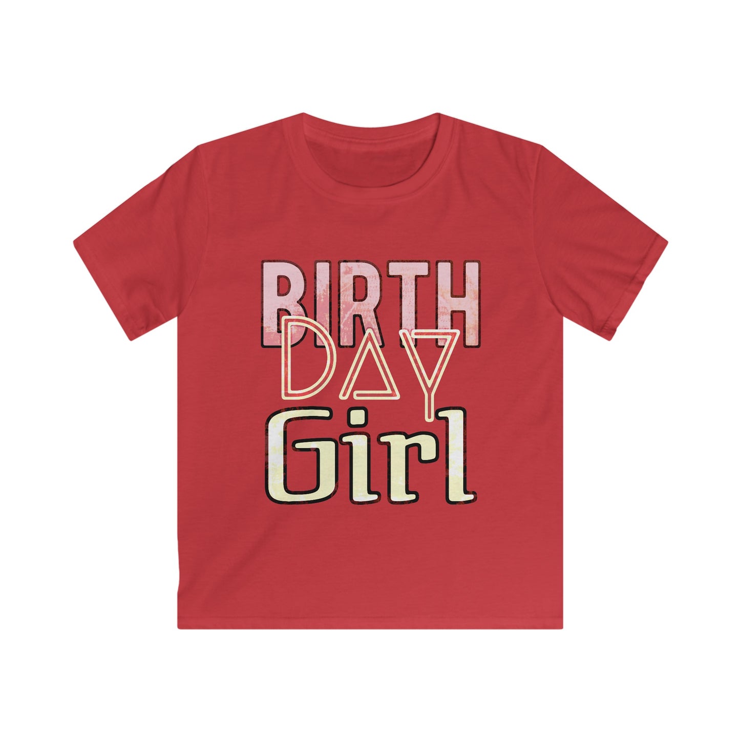 Birthday Girl Pink Washed Grunge Look Kids Softstyle Tee