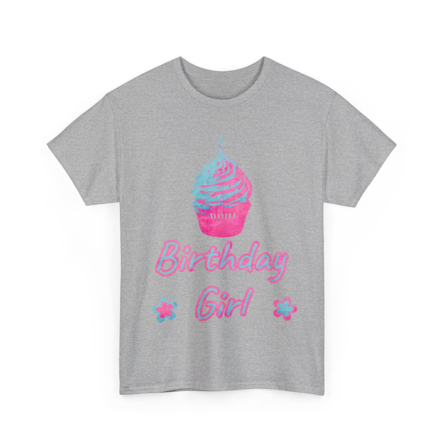 Birthday Girl Blue & Pink Cupcake Unisex Heavy Cotton Tee