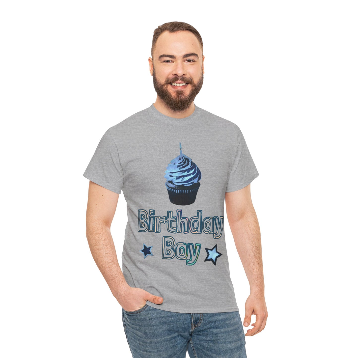 Birthday Boy Cupcake Blue Faded Design Unisex Heavy Cotton Tee