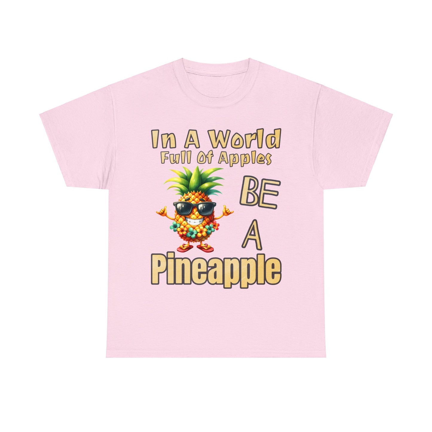 Cool Pineapple Wearing Sunglasses and flower Unisex Heavy Cotton Tee