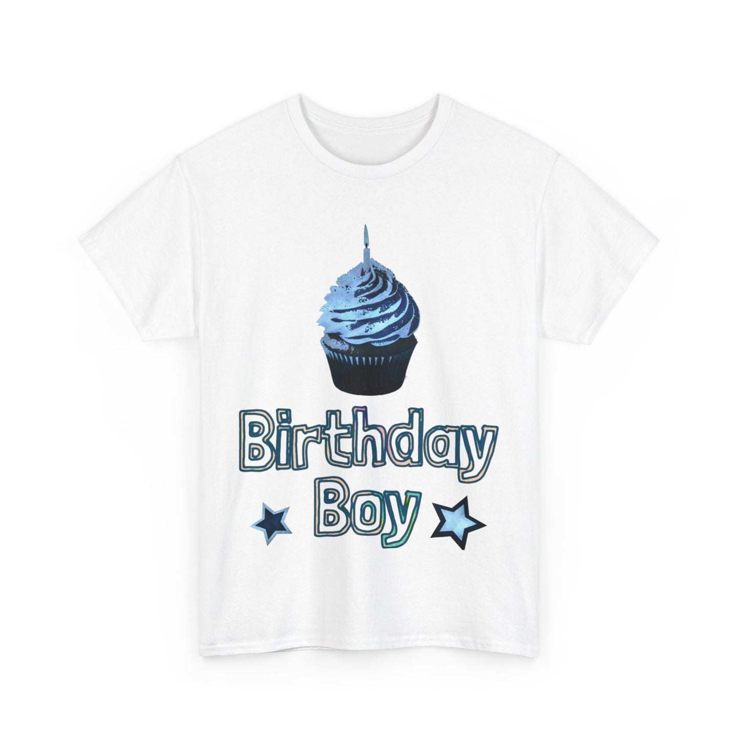 Birthday Boy Cupcake Blue Faded Design Unisex Heavy Cotton Tee