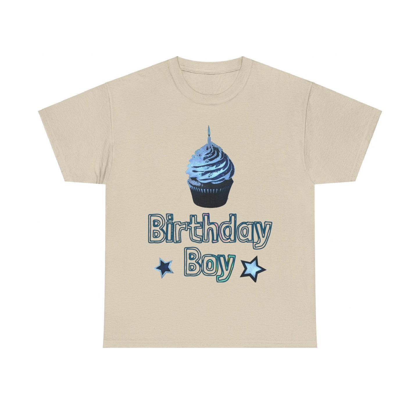 Birthday Boy Cupcake Blue Faded Design Unisex Heavy Cotton Tee