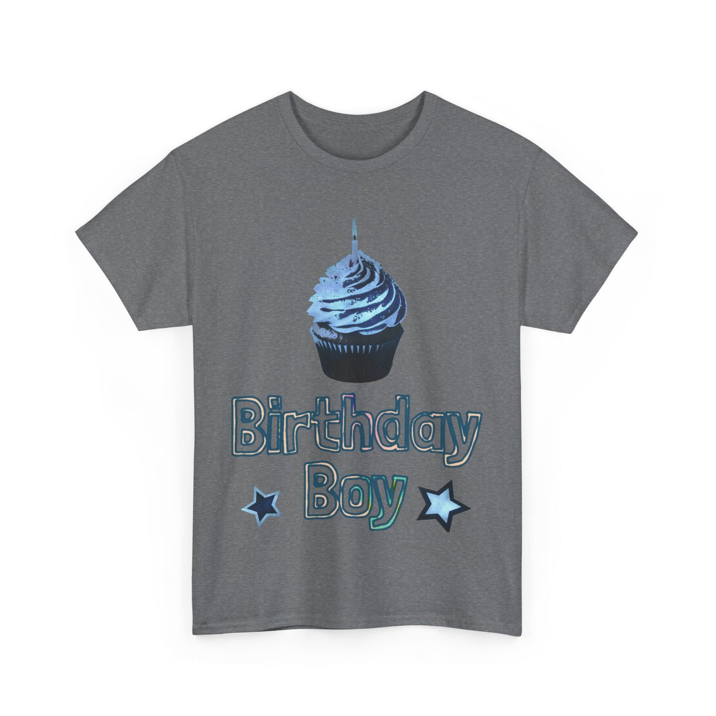 Birthday Boy Cupcake Blue Faded Design Unisex Heavy Cotton Tee