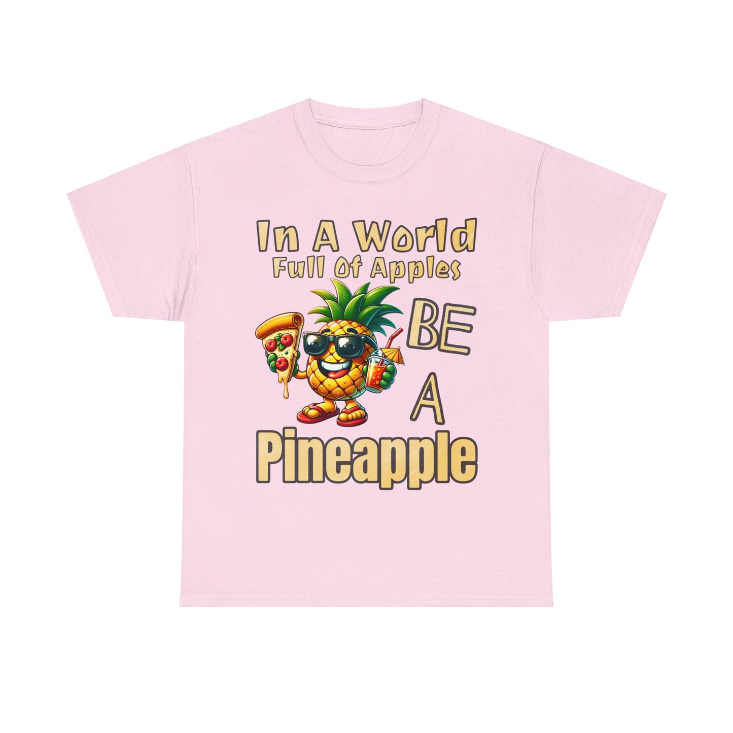 Cool Pineapple With Pizza Slice & Cocktail Unisex Heavy Cotton Tee