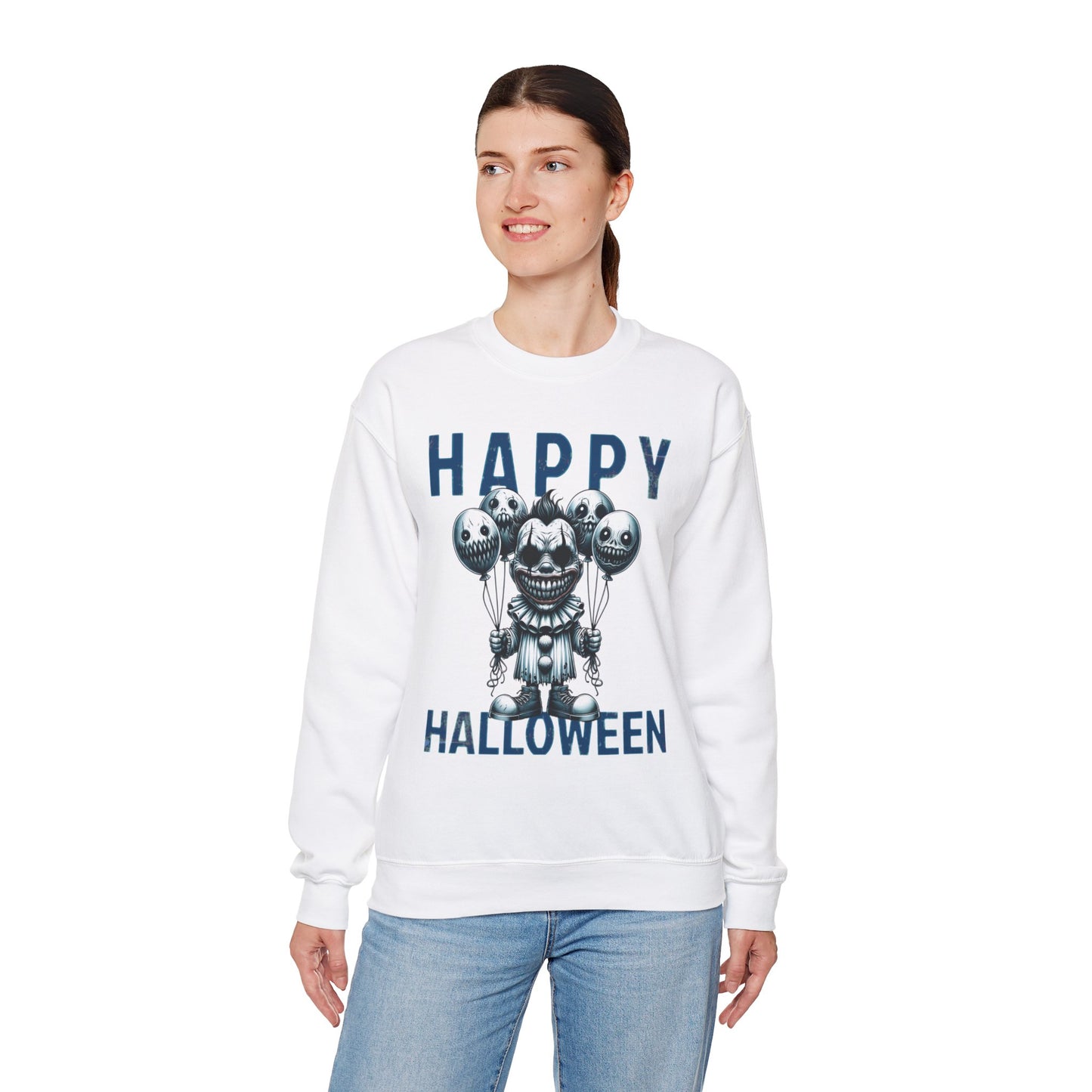 Creepy Scary Clown With Clown Balloons Happy Halloween Sweatshirt