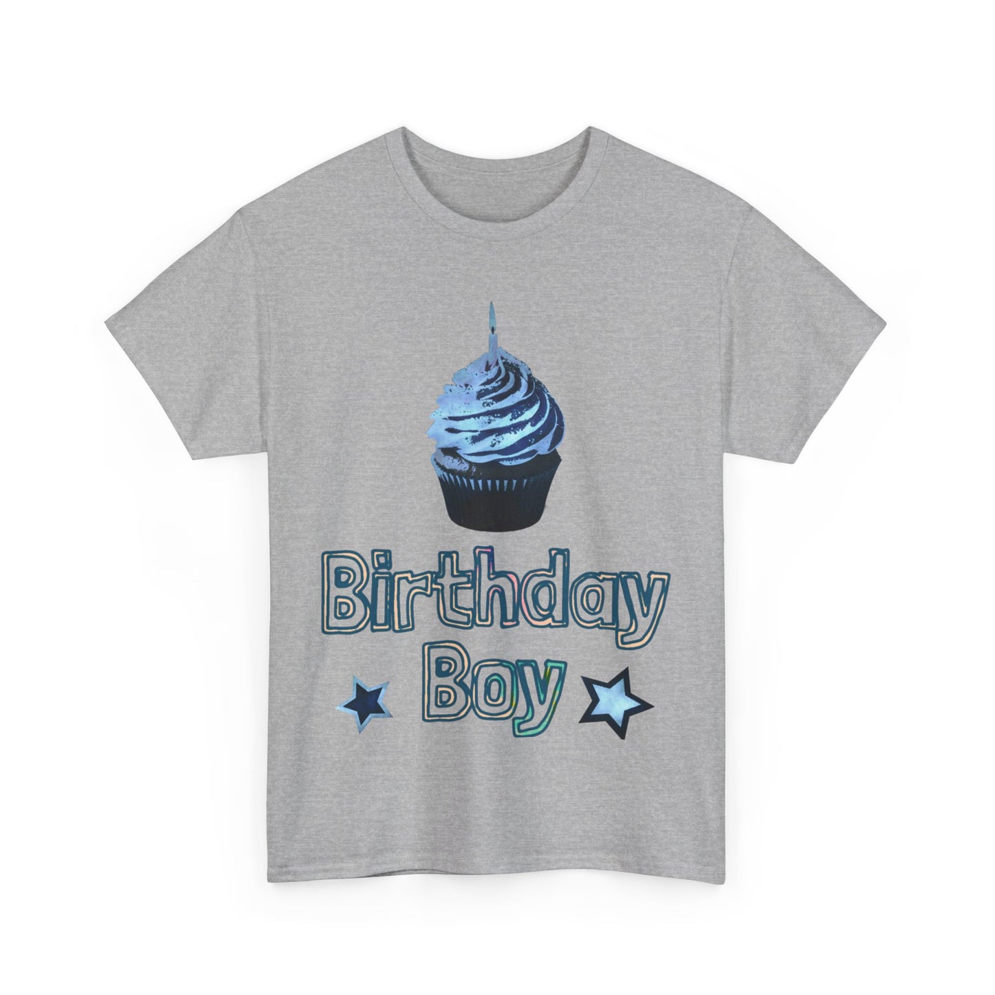 Birthday Boy Cupcake Blue Faded Design Unisex Heavy Cotton Tee