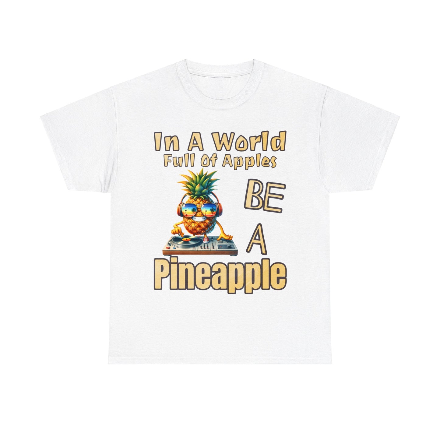 Cool Pineapple DJ Beach Reflection Shades Unisex Heavy Cotton Tee