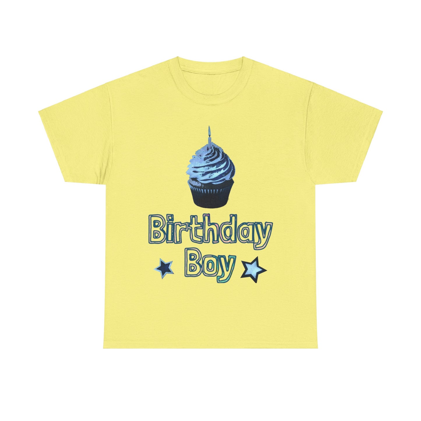 Birthday Boy Cupcake Blue Faded Design Unisex Heavy Cotton Tee