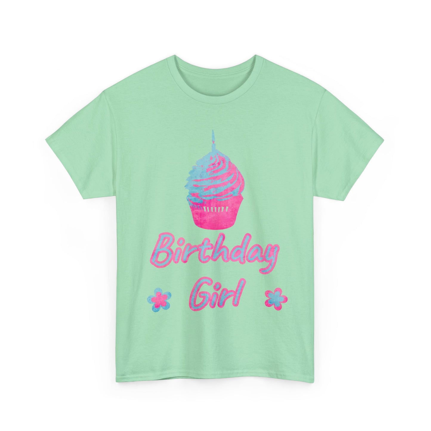 Birthday Girl Blue & Pink Cupcake Unisex Heavy Cotton Tee