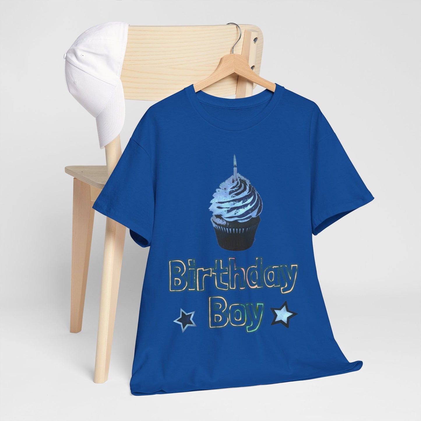 Birthday Boy Cupcake Blue Faded Design Unisex Heavy Cotton Tee