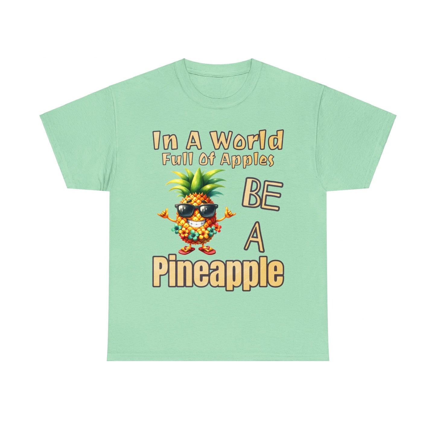 Cool Pineapple Wearing Sunglasses and flower Unisex Heavy Cotton Tee