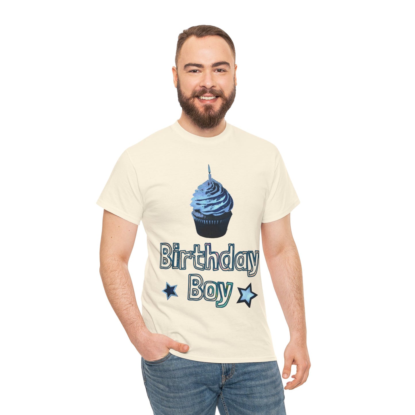 Birthday Boy Cupcake Blue Faded Design Unisex Heavy Cotton Tee