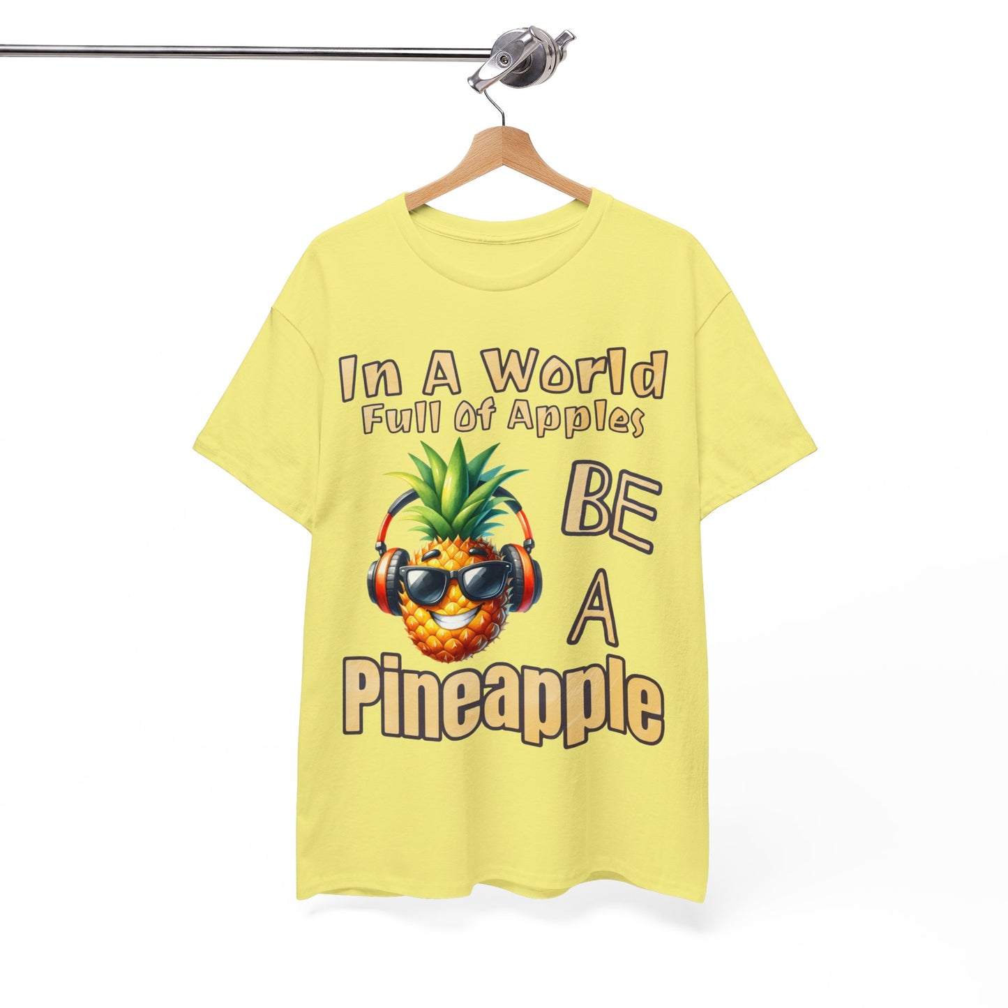 Cool Pineapple Music Headphones Unisex Heavy Cotton Tee