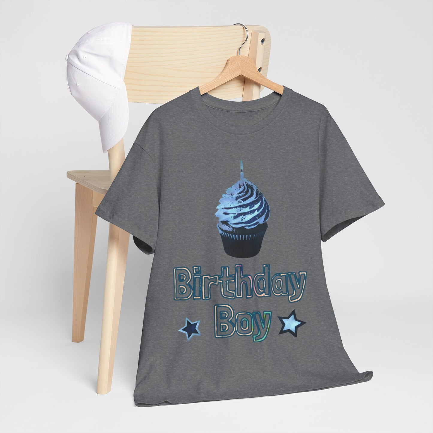 Birthday Boy Cupcake Blue Faded Design Unisex Heavy Cotton Tee