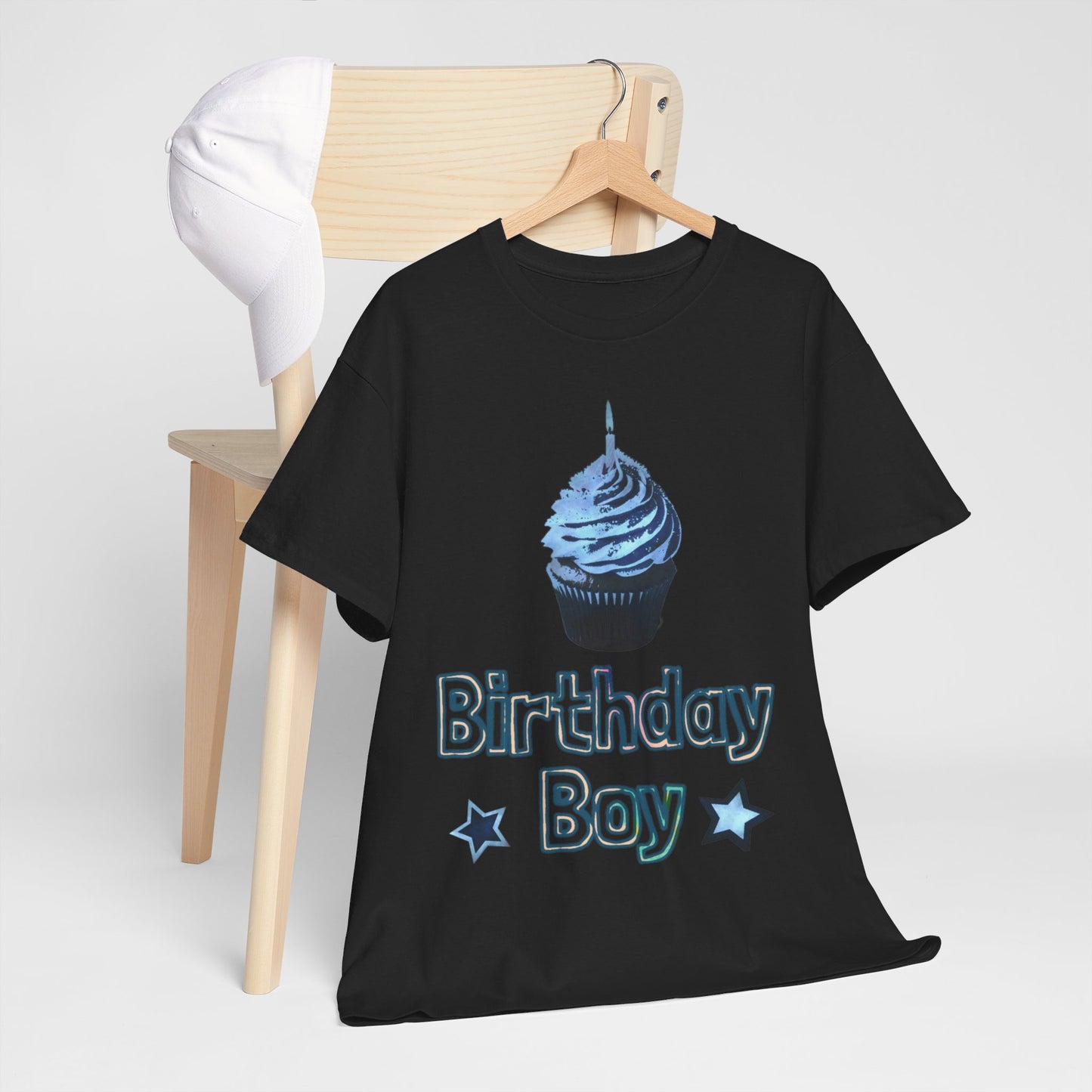 Birthday Boy Cupcake Blue Faded Design Unisex Heavy Cotton Tee