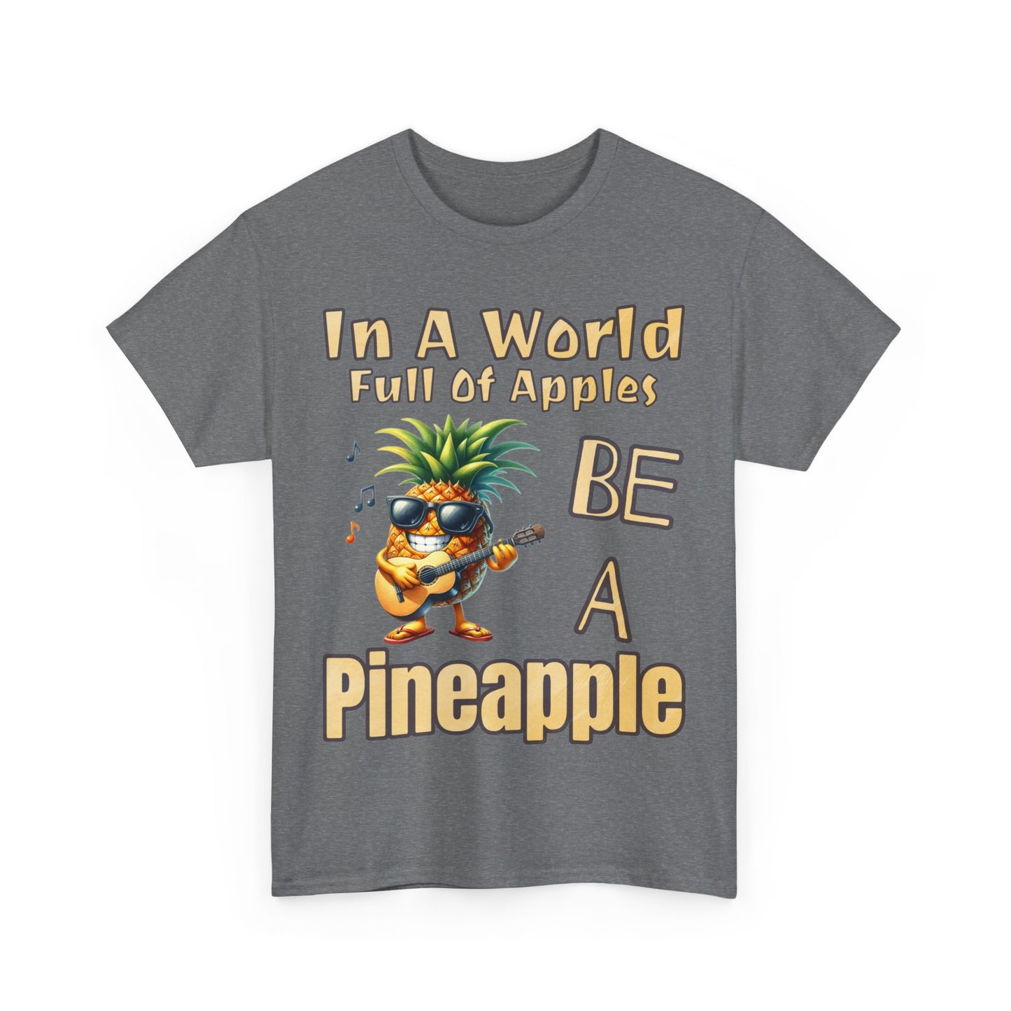 Cool Pineapple Playing Guitar Unisex Heavy Cotton Tee