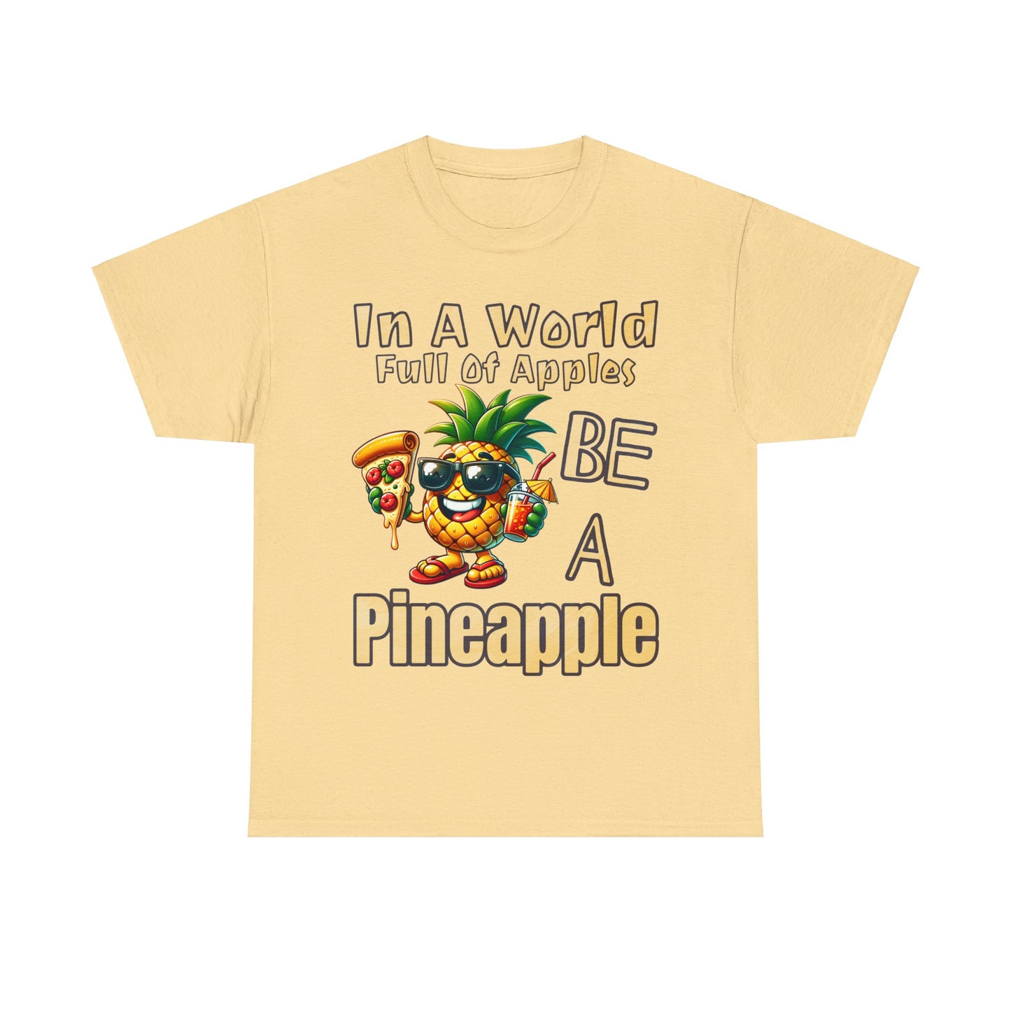 Cool Pineapple With Pizza Slice & Cocktail Unisex Heavy Cotton Tee