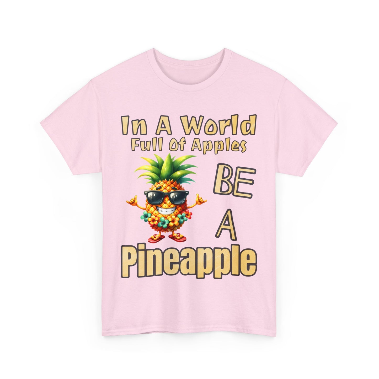 Cool Pineapple Wearing Sunglasses and flower Unisex Heavy Cotton Tee