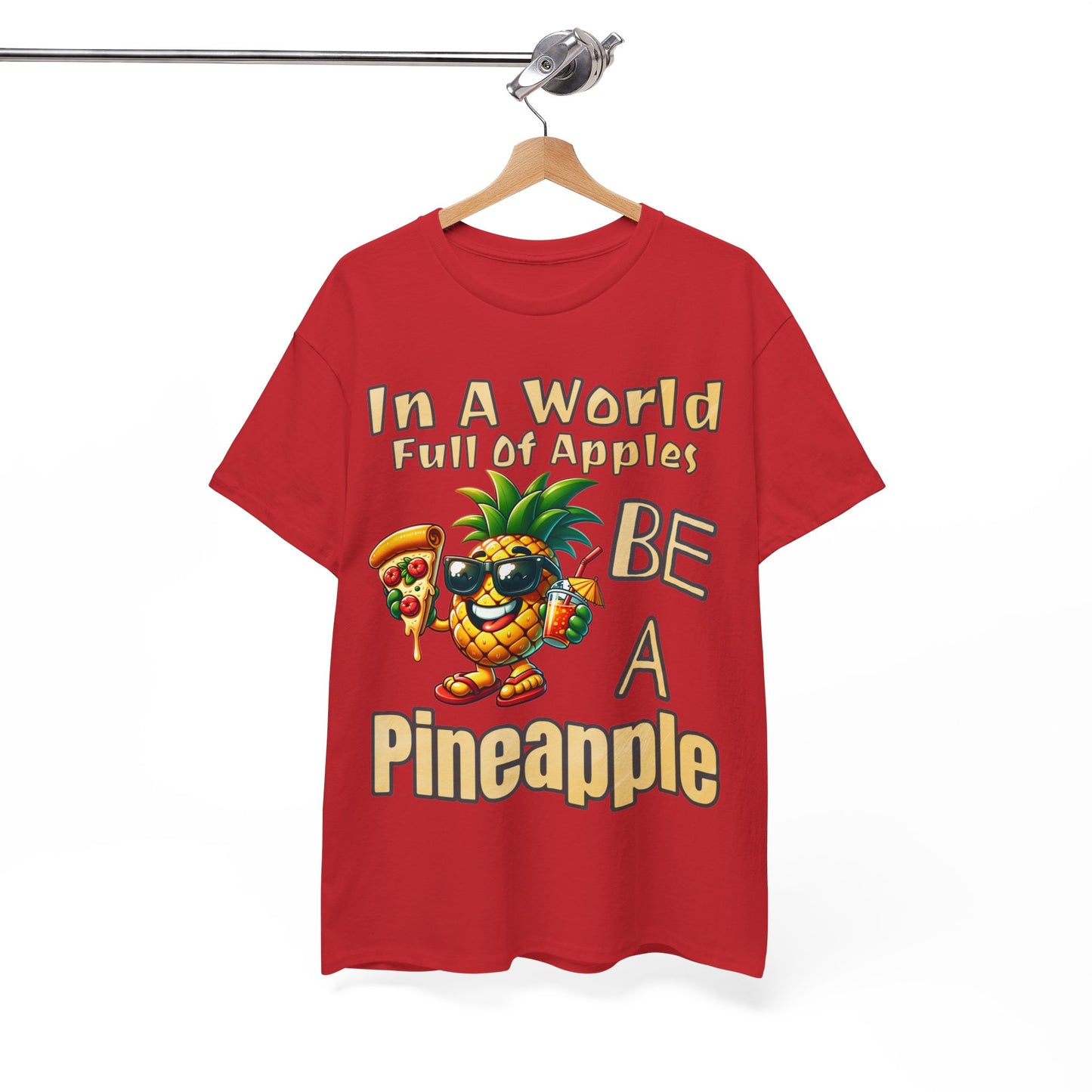 Cool Pineapple With Pizza Slice & Cocktail Unisex Heavy Cotton Tee