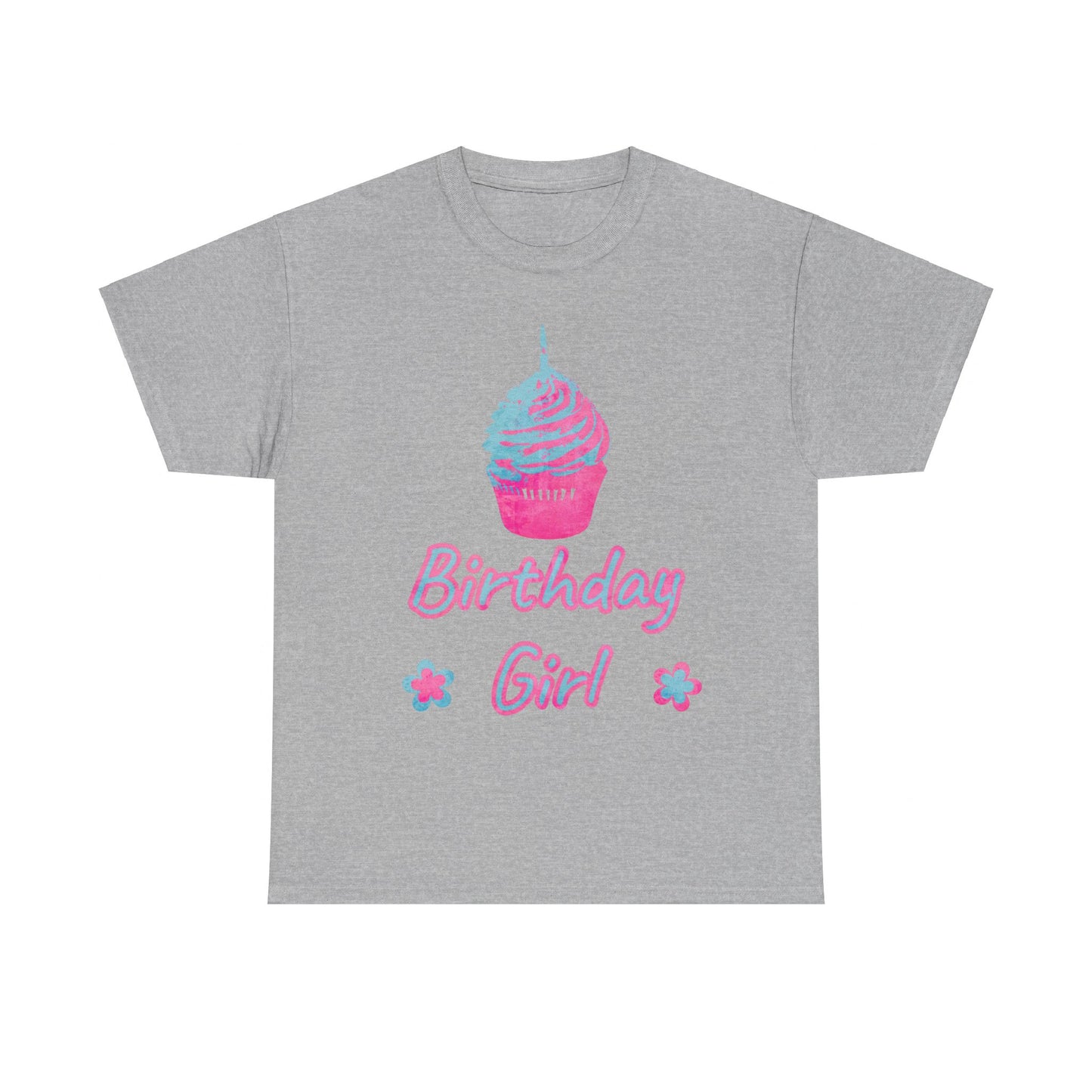 Birthday Girl Blue & Pink Cupcake Unisex Heavy Cotton Tee