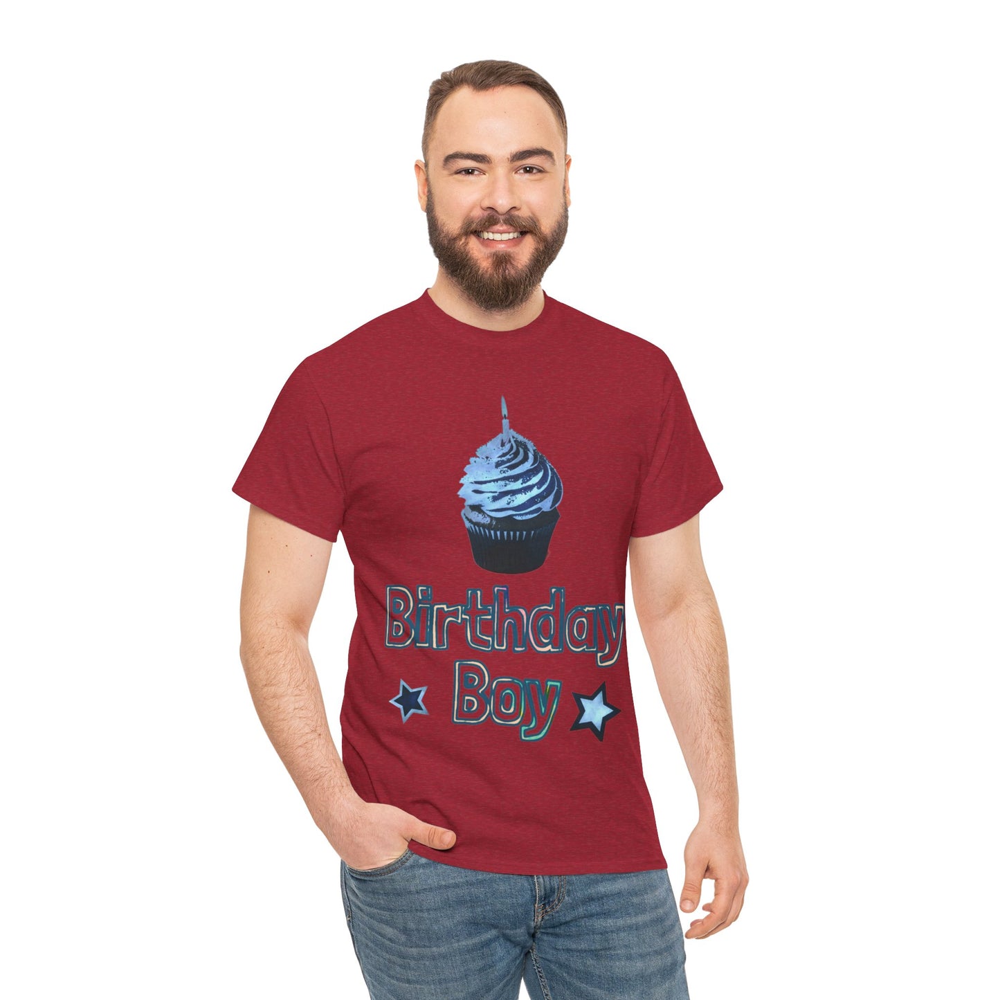 Birthday Boy Cupcake Blue Faded Design Unisex Heavy Cotton Tee