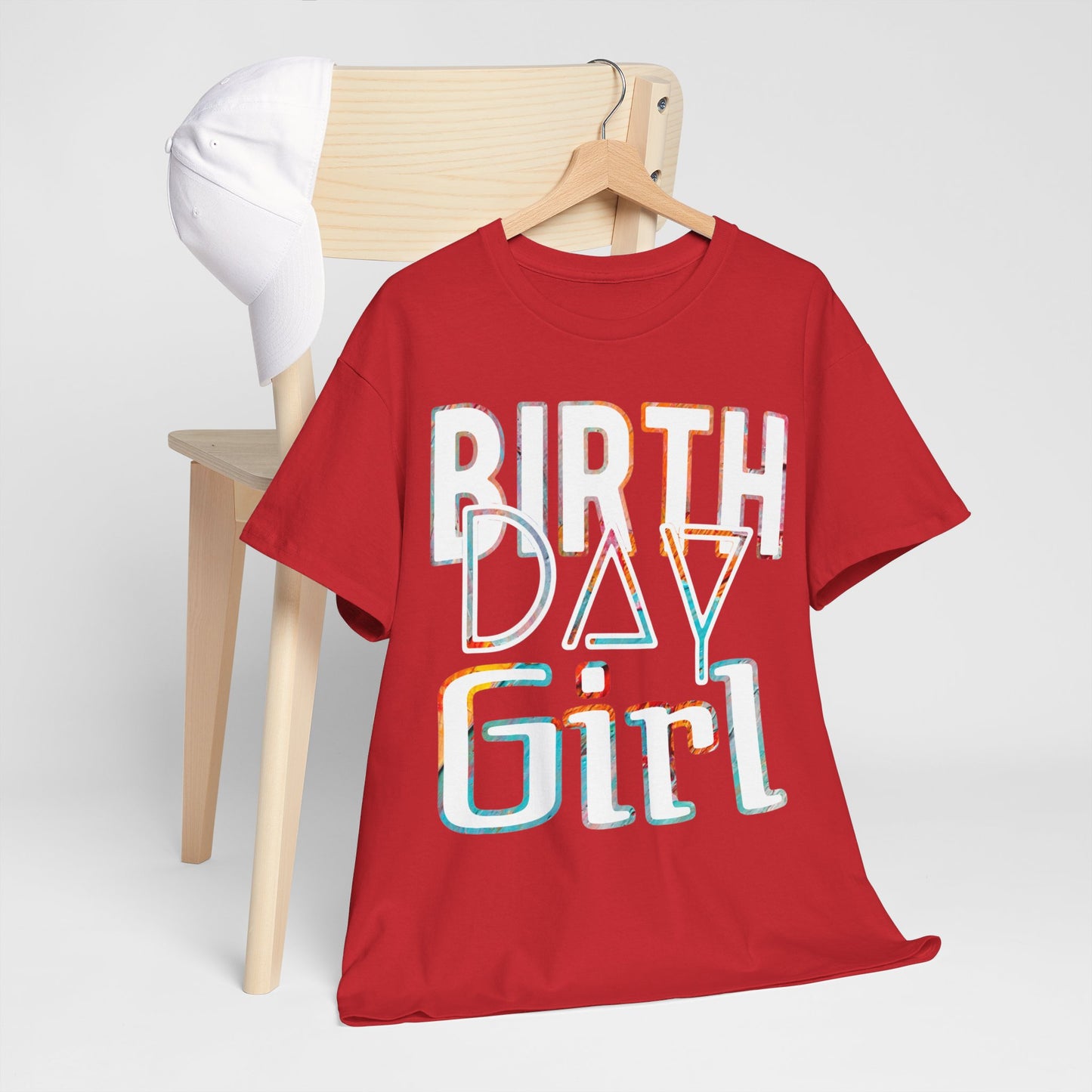 Birthday Girl White And Multicoloured Pattern Unisex Heavy Cotton Tee