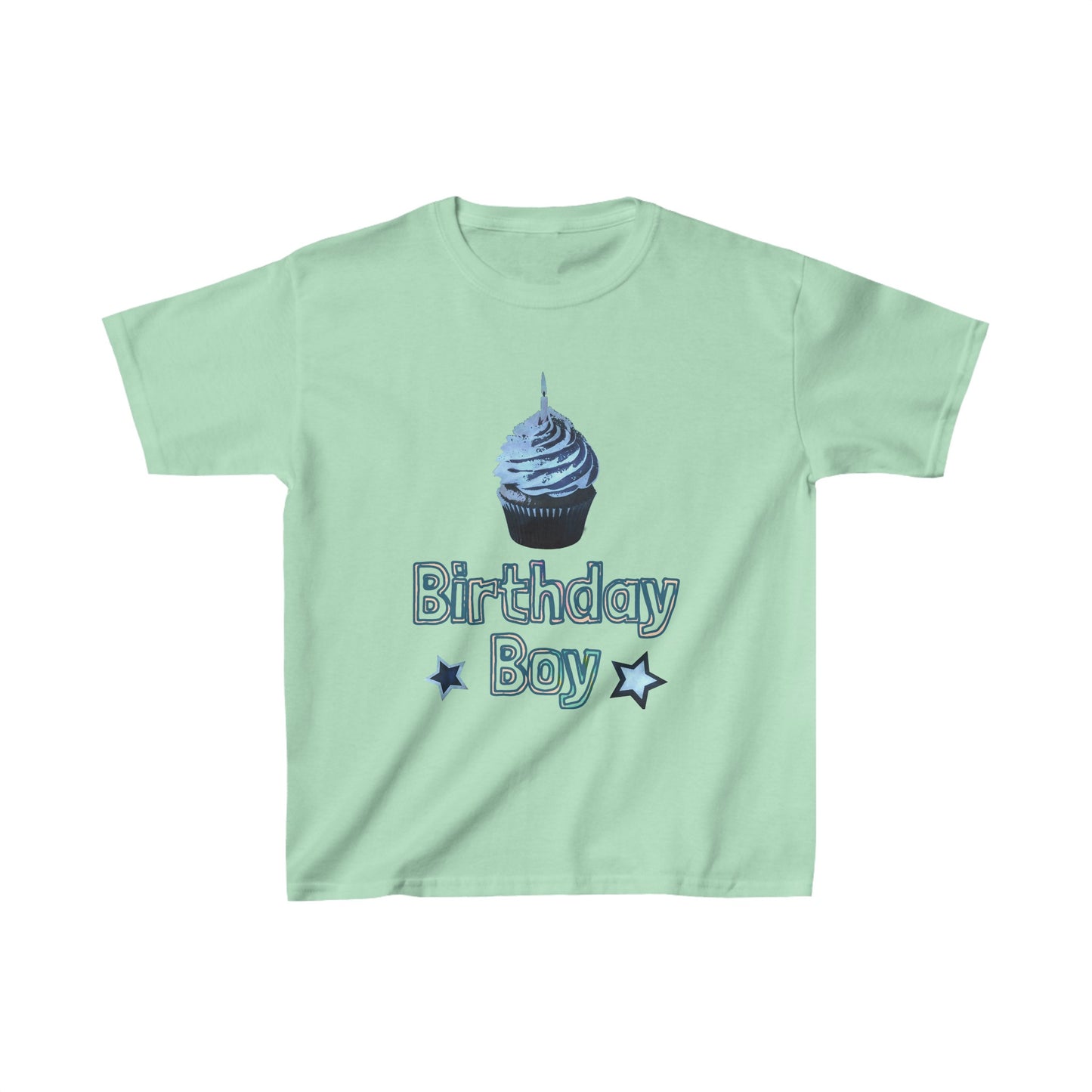 Birthday Boy Blue Cupcake Grunge Look Kids Heavy Cotton™ Tee