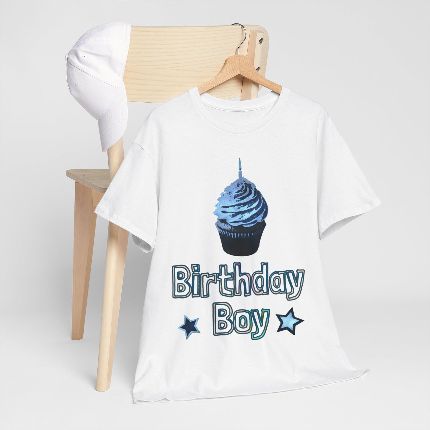 Birthday Boy Cupcake Blue Faded Design Unisex Heavy Cotton Tee