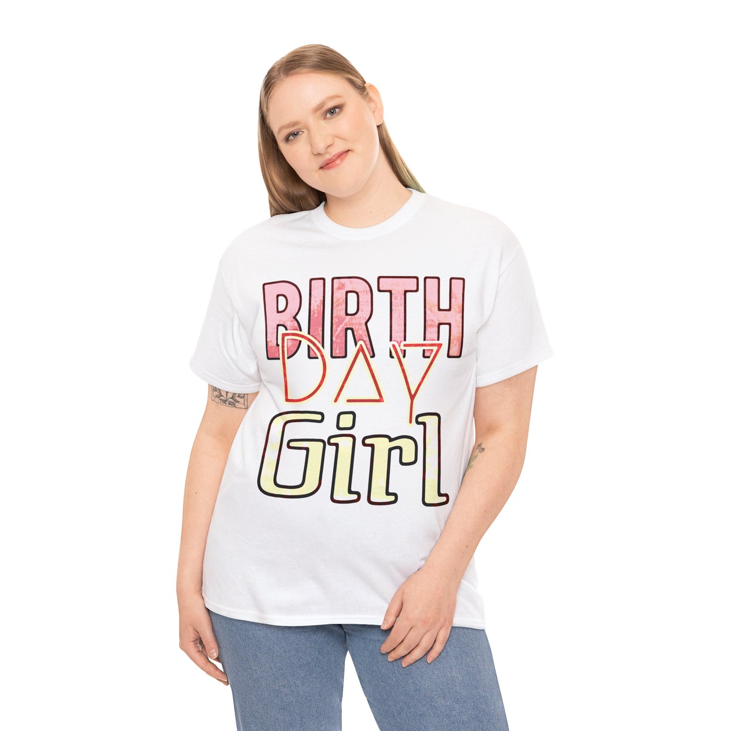 Birthday Girl Pink Washed Grunge Look Unisex Heavy Cotton Tee