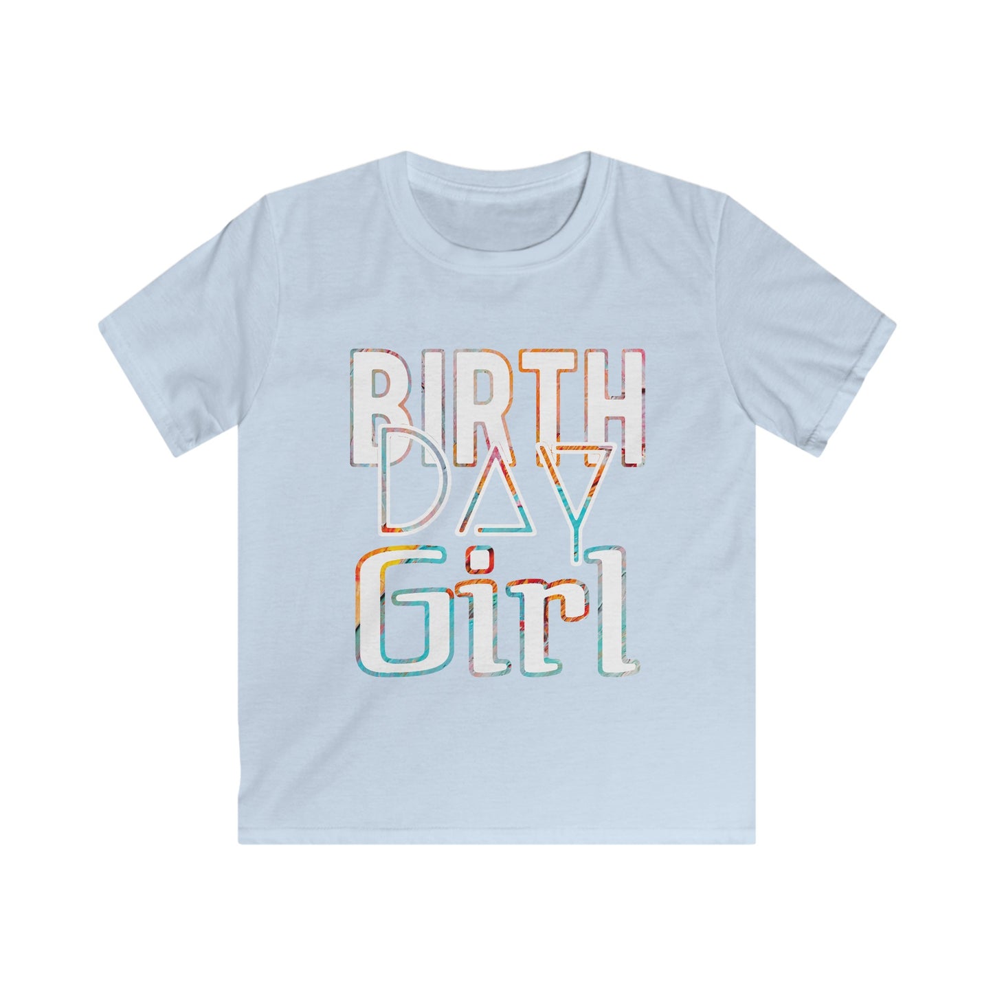 Birthday Girl White with Colorful Pattern Kids Softstyle Tee